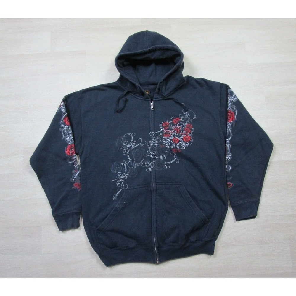 Vintage Y2K Hot Leathers Motorcycle Hoodie (M) Black Sweatshirt "Live Love Ride"